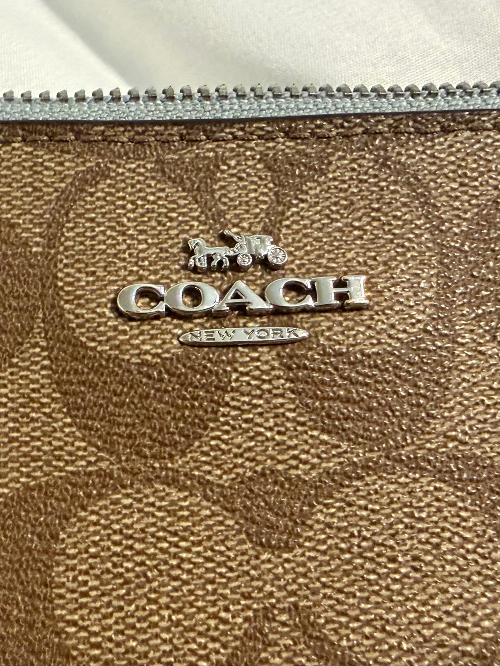COACH Brown Signature Logo Zip Pouch with Silver Hardware